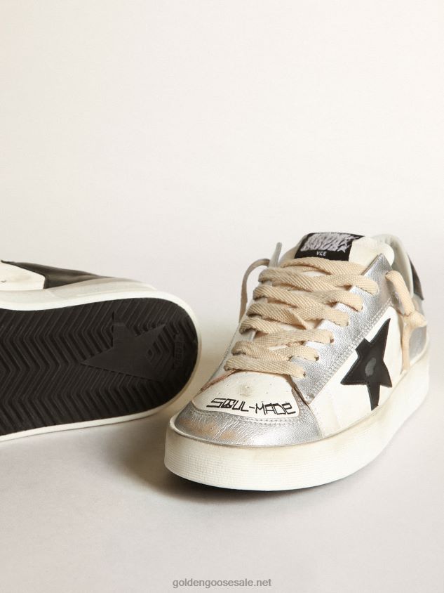 Stardan sneakers in silver metallic leather with white nappa leather inserts and black leather star FN20N588 Men Golden Goose