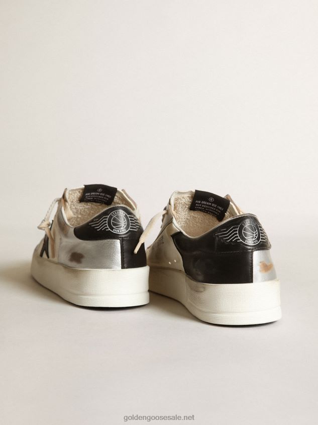 Stardan sneakers in silver metallic leather with white nappa leather inserts and black leather star FN20N588 Men Golden Goose