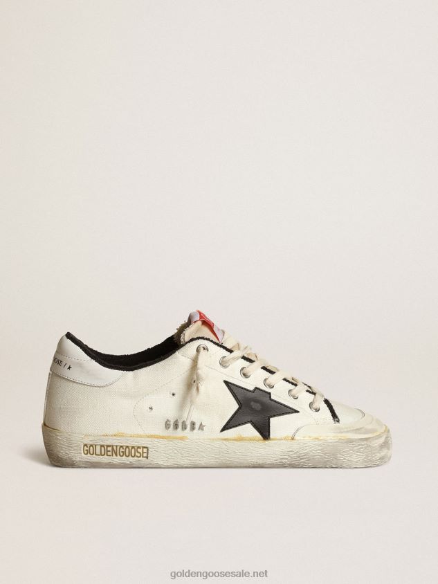 Super-Star LTD sneakers in beige canvas with black leather star and white leather heel tab FN20N576 Men Golden Goose
