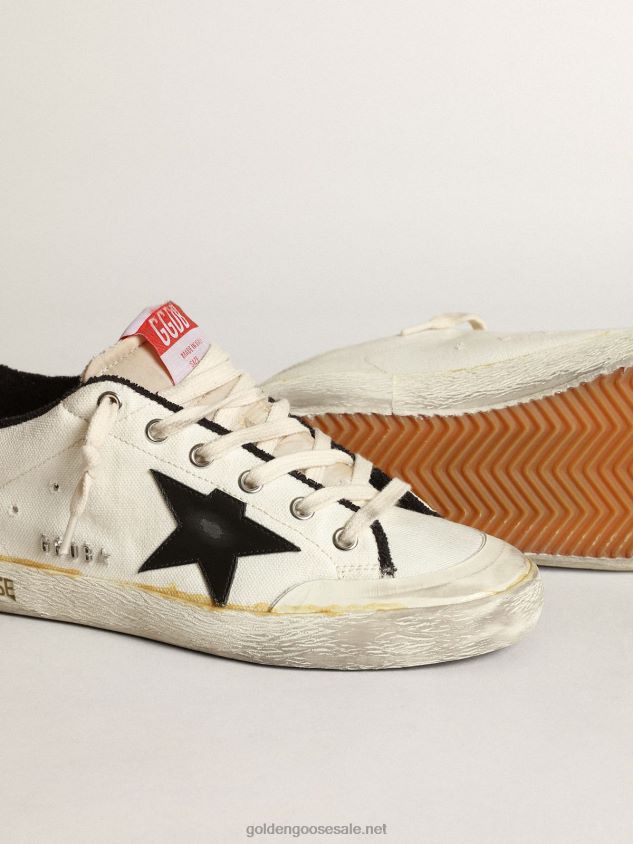 Super-Star LTD sneakers in beige canvas with black leather star and white leather heel tab FN20N576 Men Golden Goose