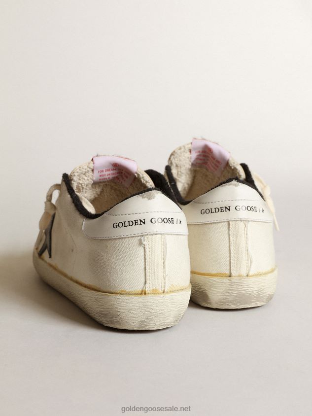 Super-Star LTD sneakers in beige canvas with black leather star and white leather heel tab FN20N576 Men Golden Goose