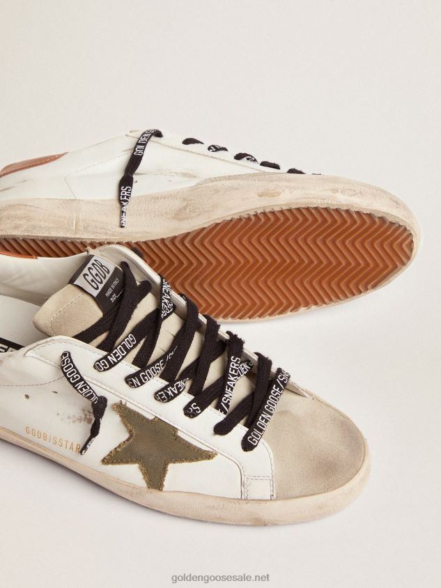 Super-Star LTD sneakers with olive-green canvas star and tan leather heel tab FN20N507 Men Golden Goose