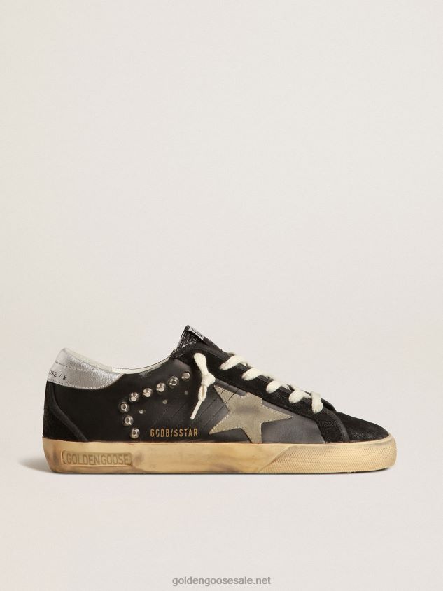 Super-Star in black leather and suede with silver studs FN20N628 Men Golden Goose