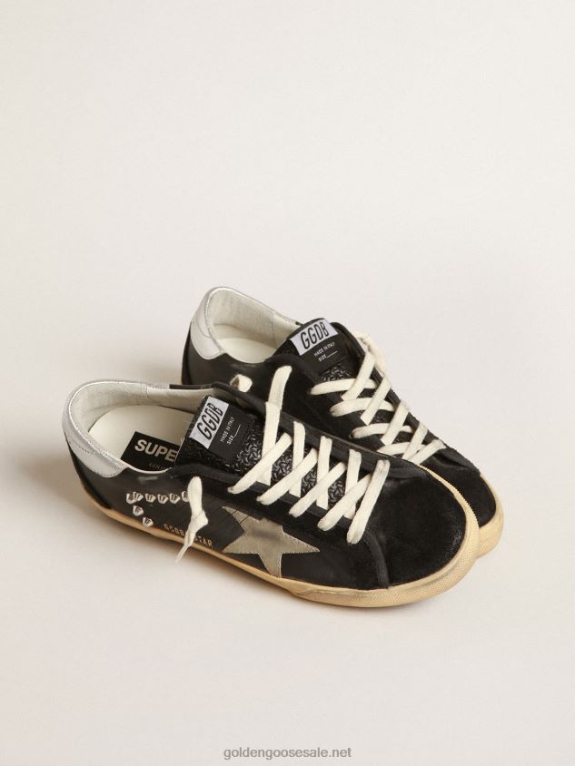 Super-Star in black leather and suede with silver studs FN20N628 Men Golden Goose