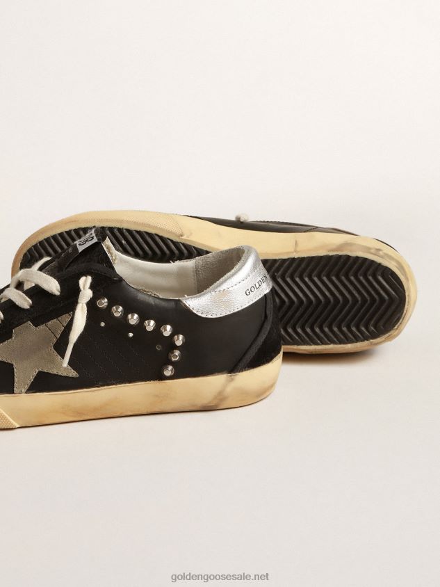 Super-Star in black leather and suede with silver studs FN20N628 Men Golden Goose