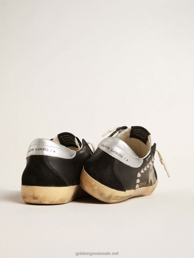 Super-Star in black leather and suede with silver studs FN20N628 Men Golden Goose