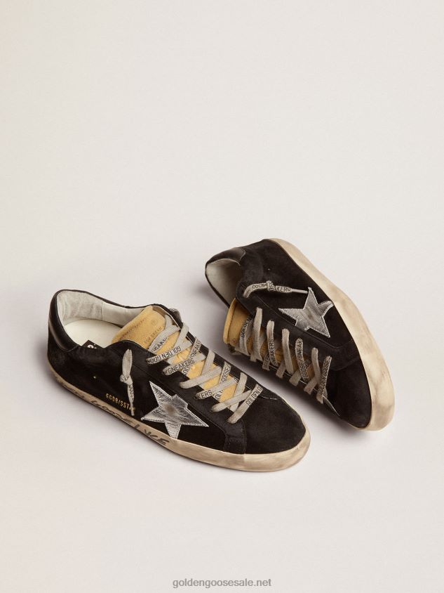 Super-Star sneakers in black suede with silver laminated leather star FN20N574 Men Golden Goose