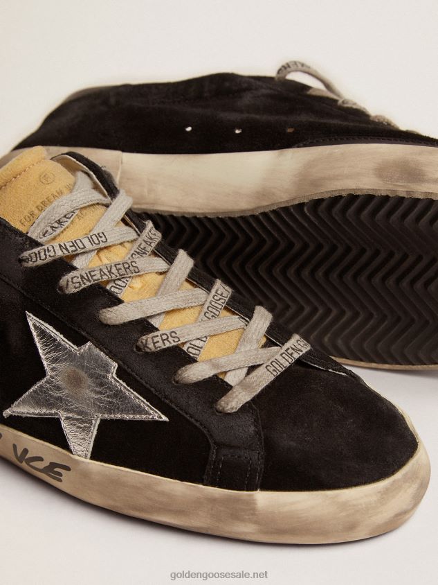 Super-Star sneakers in black suede with silver laminated leather star FN20N574 Men Golden Goose