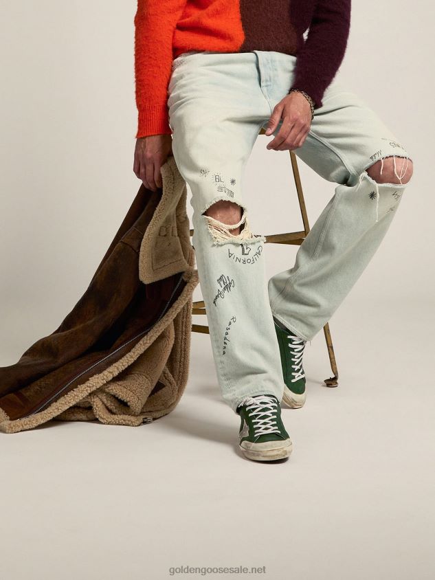 Super-Star sneakers in green leather and multi-foxing FN20N580 Men Golden Goose
