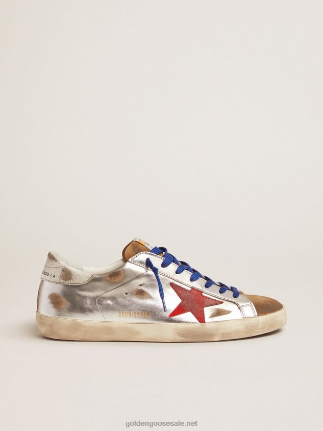 Super-Star sneakers in laminated leather and suede with red star FN20N597 Men Golden Goose
