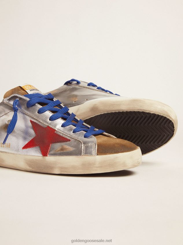 Super-Star sneakers in laminated leather and suede with red star FN20N597 Men Golden Goose