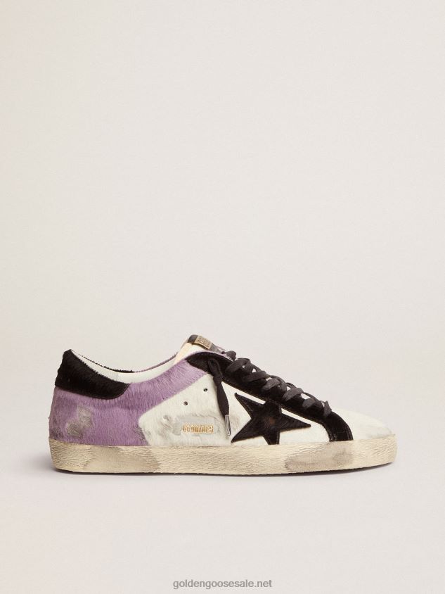 Super-Star sneakers in white and lilac pony skin with black pony skin inserts FN20N556 Men Golden Goose