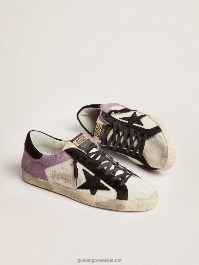 Super-Star sneakers in white and lilac pony skin with black pony skin inserts FN20N556 Men Golden Goose