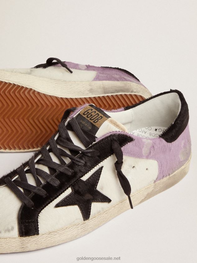 Super-Star sneakers in white and lilac pony skin with black pony skin inserts FN20N556 Men Golden Goose