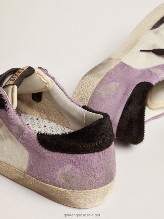 Super-Star sneakers in white and lilac pony skin with black pony skin inserts FN20N556 Men Golden Goose
