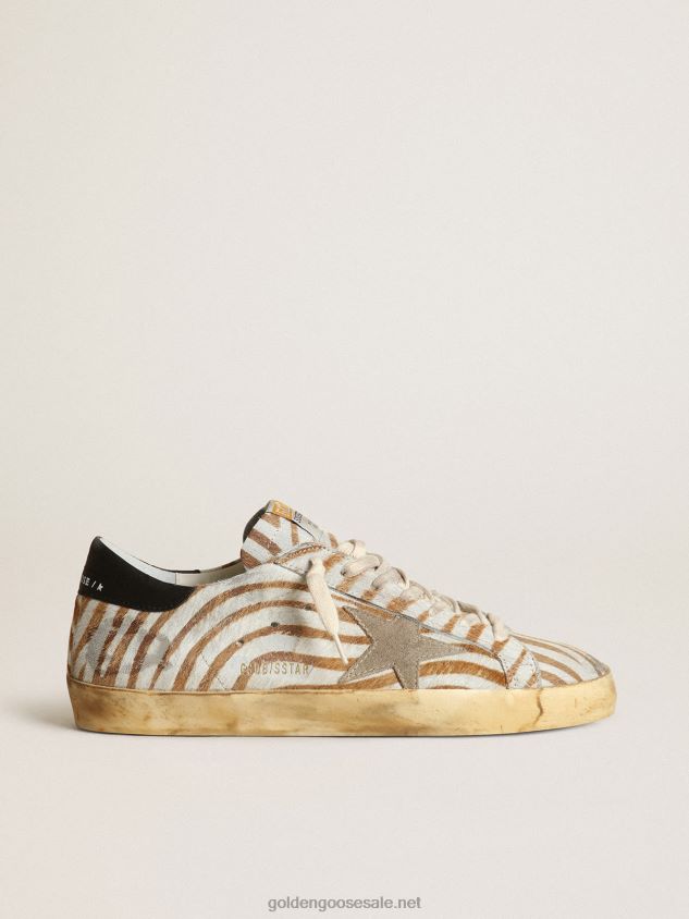 Super-Star sneakers in zebra-print pony skin with dove-gray suede star FN20N536 Men Golden Goose