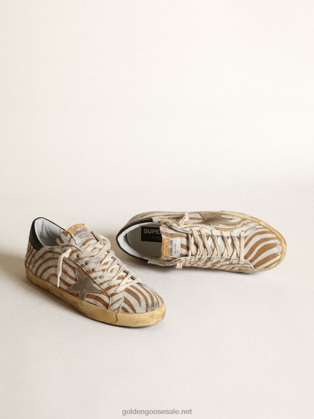 Super-Star sneakers in zebra-print pony skin with dove-gray suede star FN20N536 Men Golden Goose