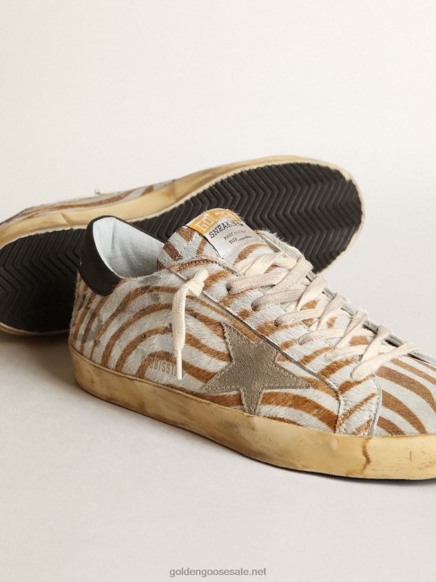 Super-Star sneakers in zebra-print pony skin with dove-gray suede star FN20N536 Men Golden Goose