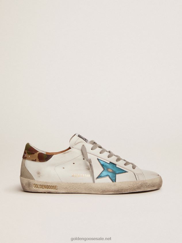 Super-Star sneakers with petrol-blue metallic leather star and camouflage ripstop fabric heel tab FN20N676 Men Golden Goose