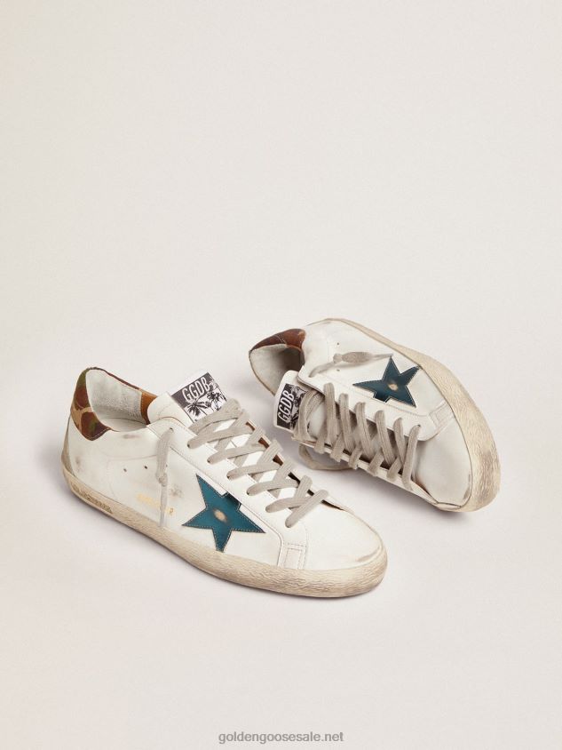 Super-Star sneakers with petrol-blue metallic leather star and camouflage ripstop fabric heel tab FN20N676 Men Golden Goose