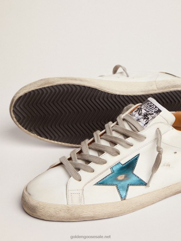 Super-Star sneakers with petrol-blue metallic leather star and camouflage ripstop fabric heel tab FN20N676 Men Golden Goose