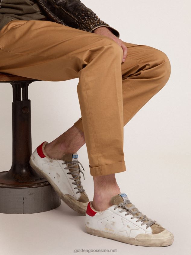 Super-Star sneakers with red leather heel tab and shearling lining FN20N591 Men Golden Goose