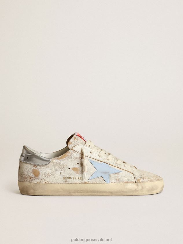 Super-Star sneakers with smoky light-blue leather star and silver metallic leather heel tab FN20N522 Men Golden Goose