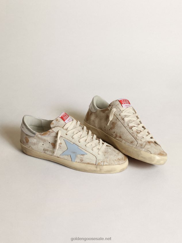 Super-Star sneakers with smoky light-blue leather star and silver metallic leather heel tab FN20N522 Men Golden Goose