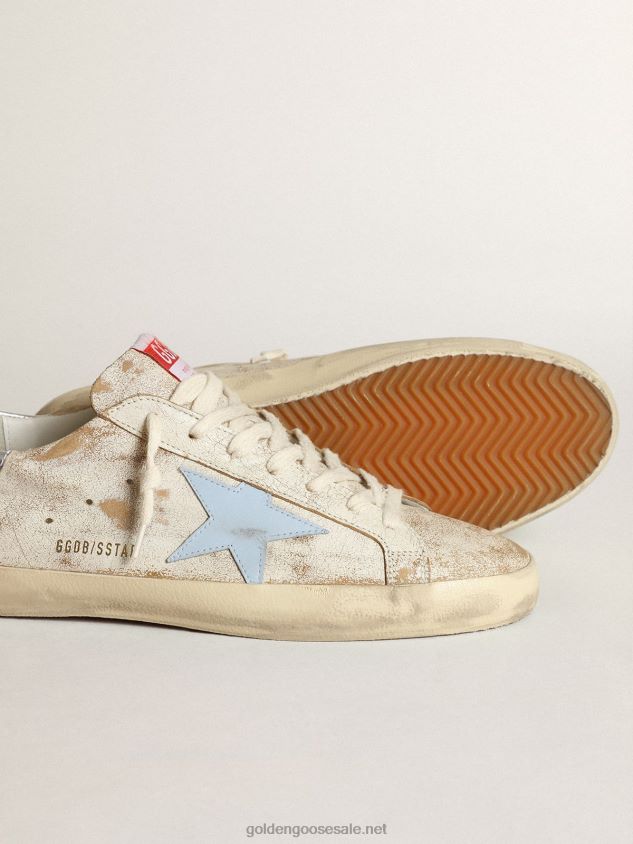 Super-Star sneakers with smoky light-blue leather star and silver metallic leather heel tab FN20N522 Men Golden Goose