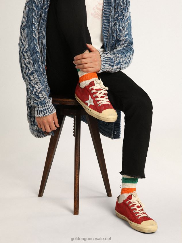 V-Star LTD sneakers in dark red suede with silver metallic leather star and heel tab FN20N649 Men Golden Goose