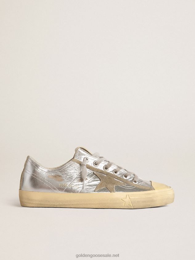 V-Star LTD sneakers in silver metallic leather with star in ice-gray suede FN20N637 Men Golden Goose