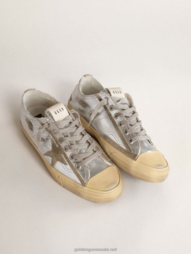 V-Star LTD sneakers in silver metallic leather with star in ice-gray suede FN20N637 Men Golden Goose