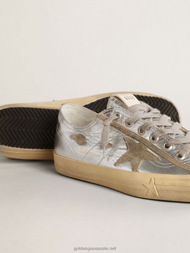 V-Star LTD sneakers in silver metallic leather with star in ice-gray suede FN20N637 Men Golden Goose