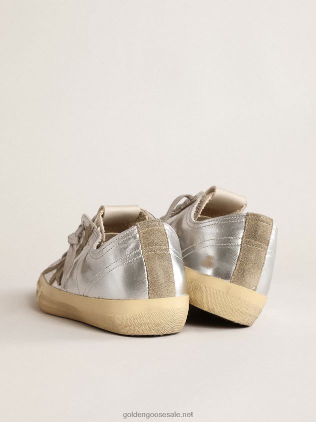 V-Star LTD sneakers in silver metallic leather with star in ice-gray suede FN20N637 Men Golden Goose
