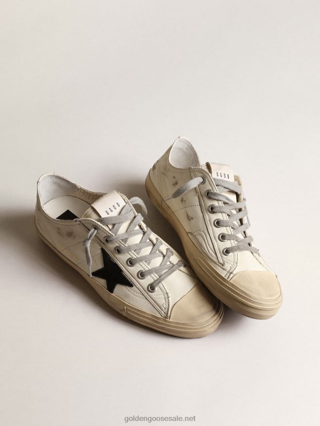V-Star sneakers in off-white nappa leather with black nubuck star FN20N668 Men Golden Goose