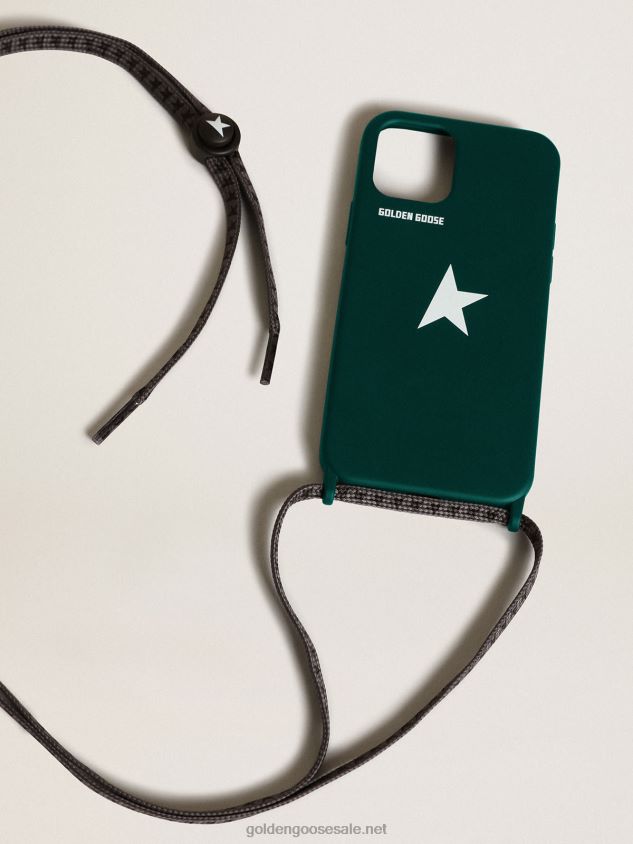 Green iPhone 12 and 12 Pro case with contrasting white logo and logo lanyards FN20N310 Women Golden Goose