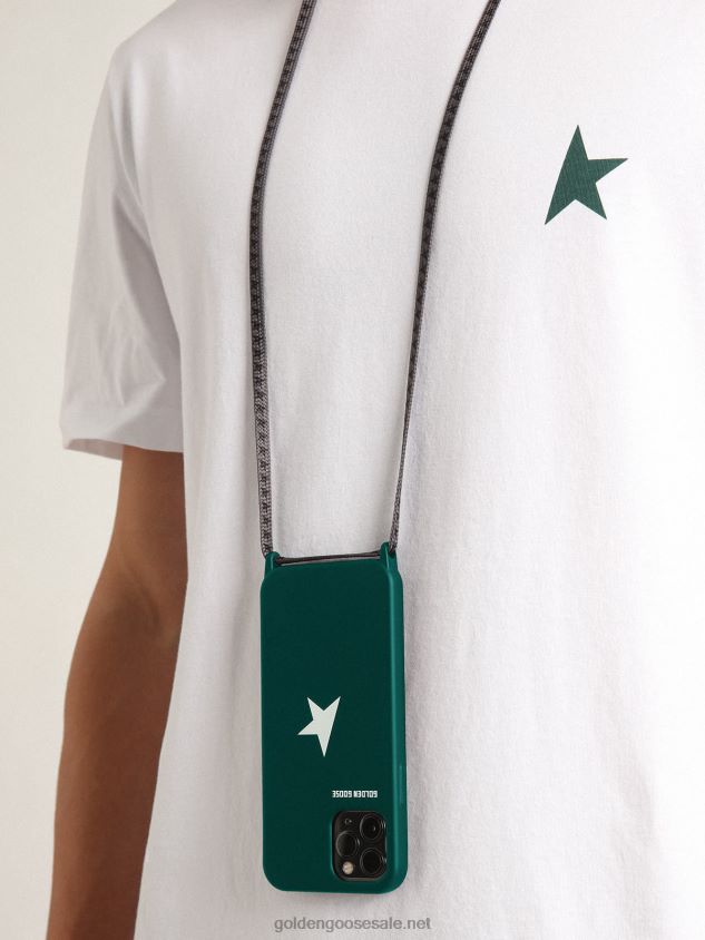 Green iPhone 12 and 12 Pro case with contrasting white logo and logo lanyards FN20N310 Women Golden Goose
