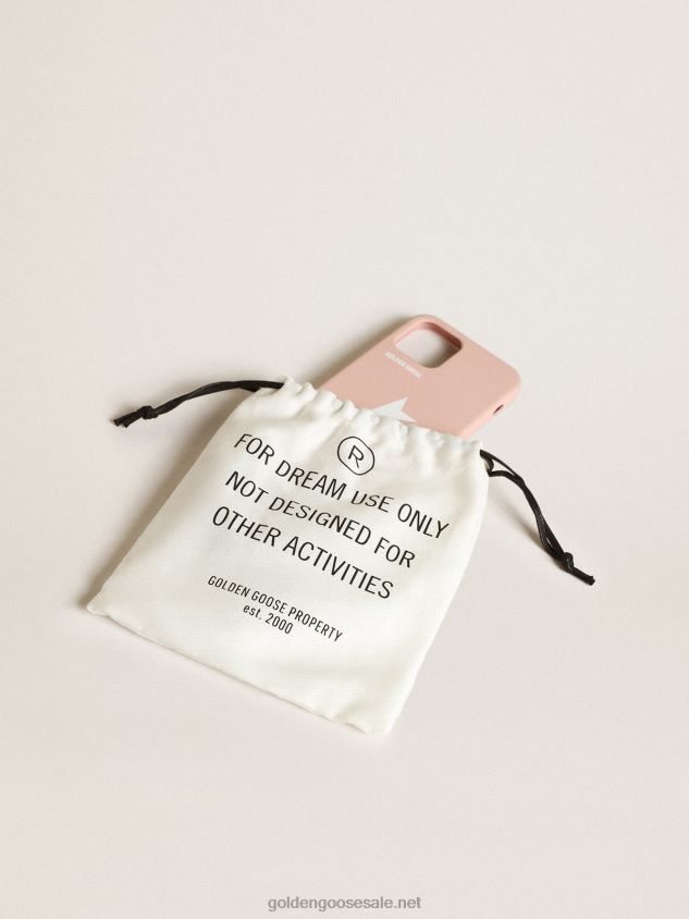 Pale pink iPhone 12 and 12 Pro Max case with contrasting white logo and logo lanyards FN20N313 Women Golden Goose