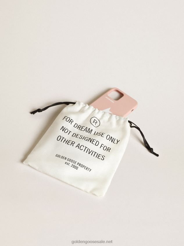 Pale pink iPhone 12 and 12 Pro case with contrasting white logo and logo lanyards FN20N304 Women Golden Goose