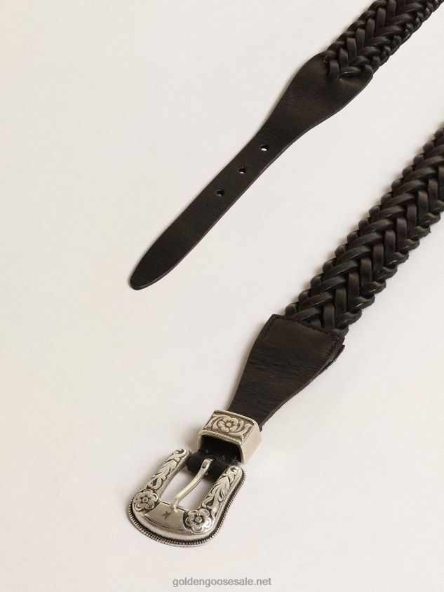 Belt in black braided leather with silver color buckle FN20N390 Women Golden Goose