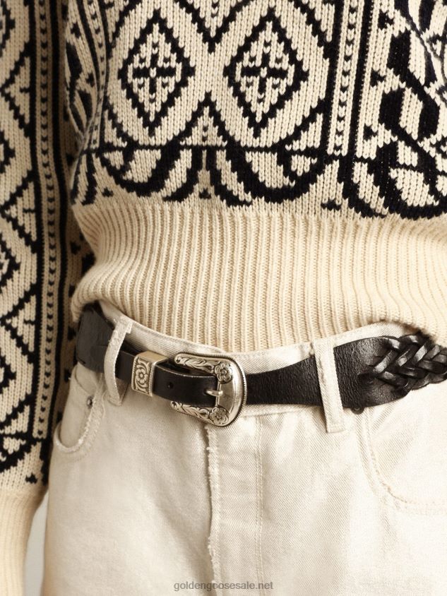 Belt in black braided leather with silver color buckle FN20N390 Women Golden Goose