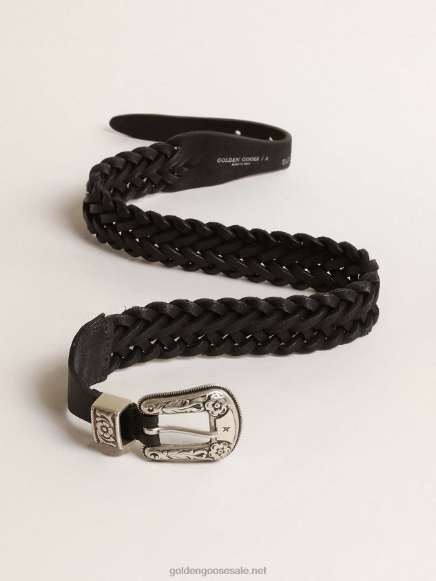 Belt in black braided leather with silver color buckle FN20N390 Women Golden Goose