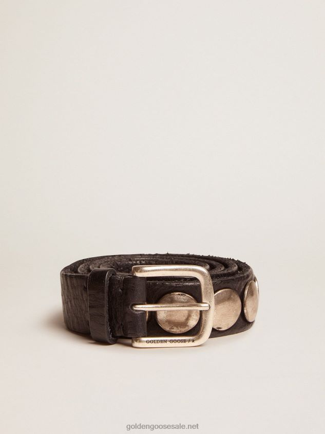 Black Trinidad belt in washed leather with aged silver color studs FN20N317 Women Golden Goose