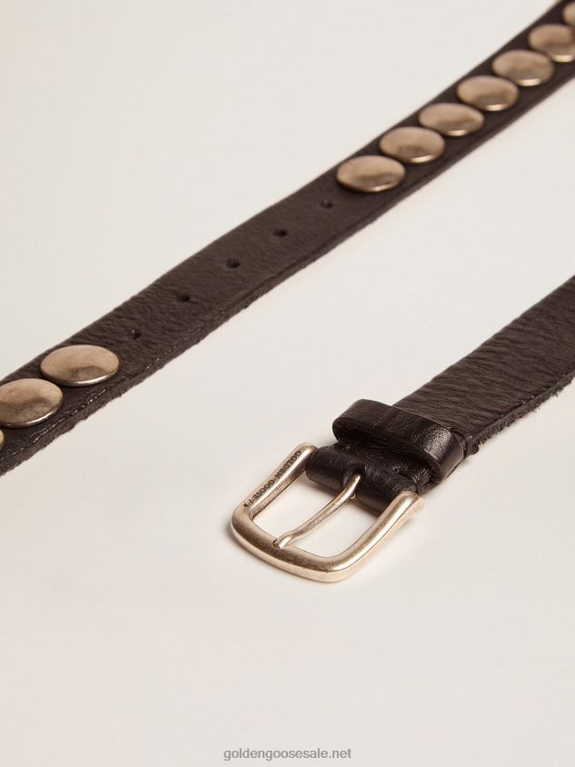 Black Trinidad belt in washed leather with aged silver color studs FN20N317 Women Golden Goose