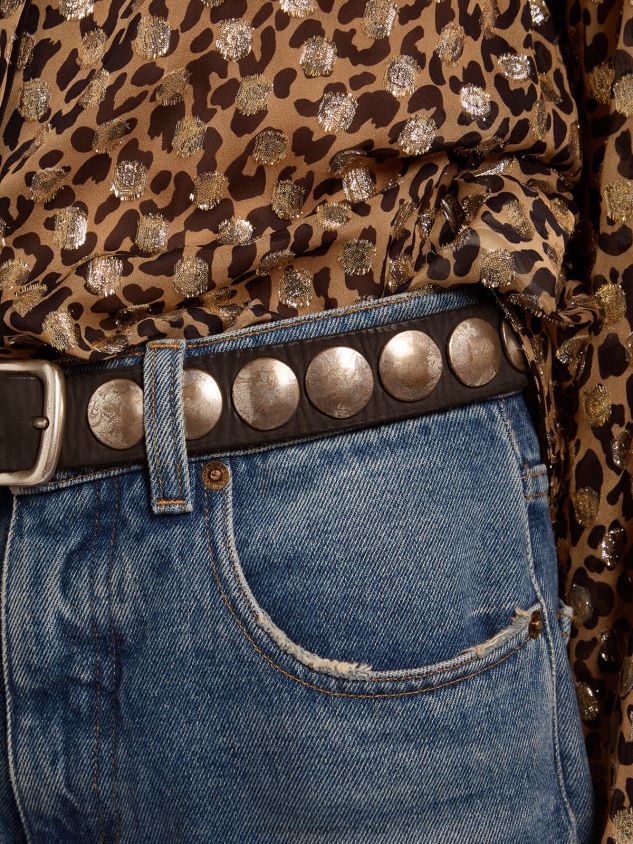 Black Trinidad belt in washed leather with aged silver color studs FN20N317 Women Golden Goose