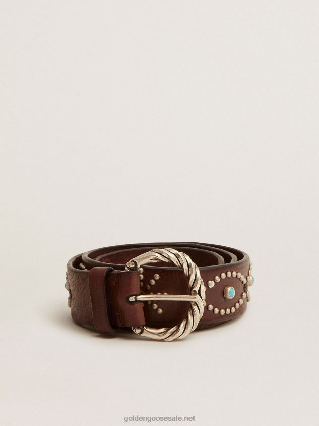 Dallas belt in dark brown leather with colored studs FN20N306 Women Golden Goose