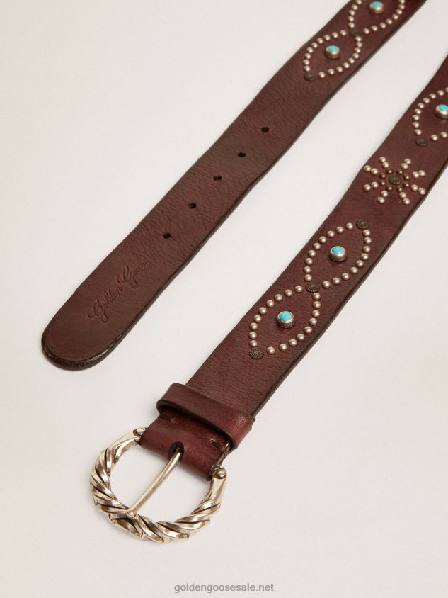 Dallas belt in dark brown leather with colored studs FN20N306 Women Golden Goose
