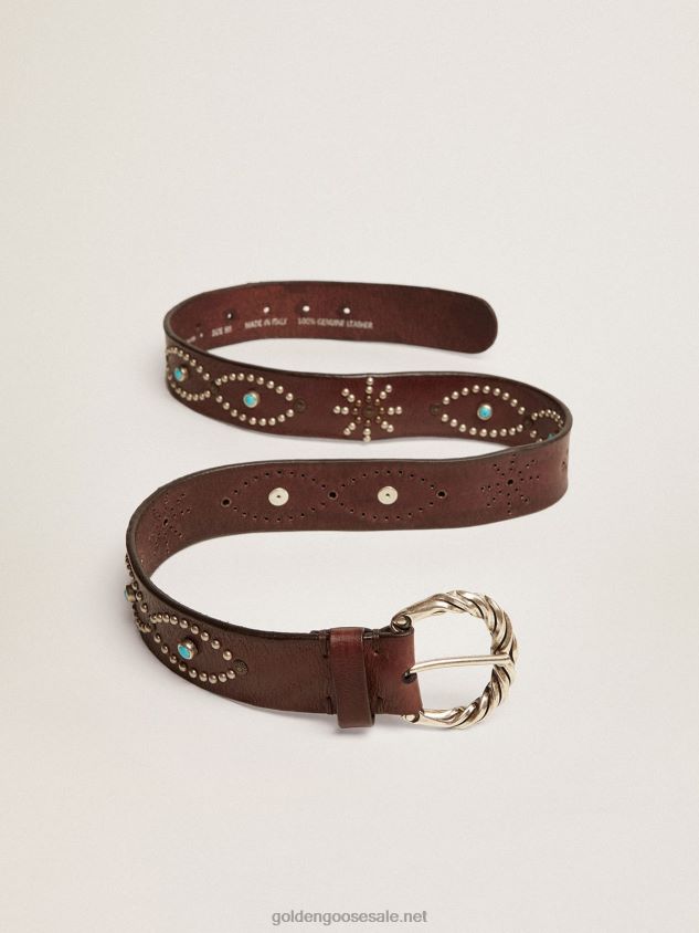 Dallas belt in dark brown leather with colored studs FN20N306 Women Golden Goose