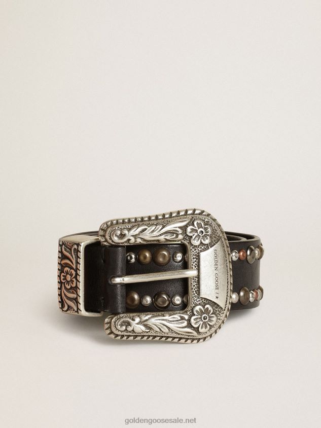 Lace belt in black leather with colored studs FN20N289 Women Golden Goose