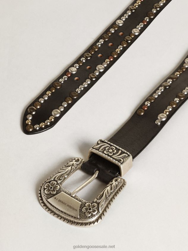 Lace belt in black leather with colored studs FN20N289 Women Golden Goose